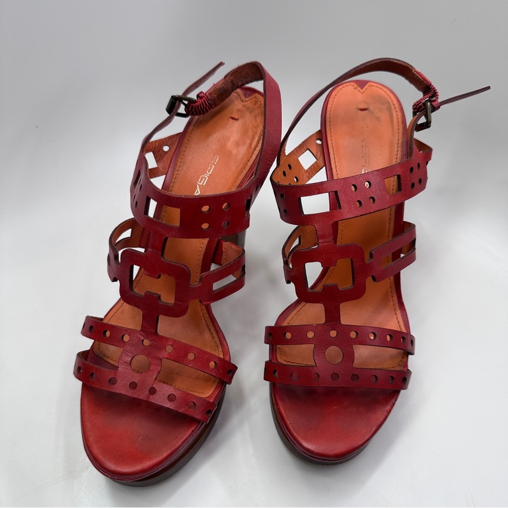 Via Spiga Gwena Strappy Leather Sandal Heels with Geometric Cutout size 8M - Picture 4 of 9